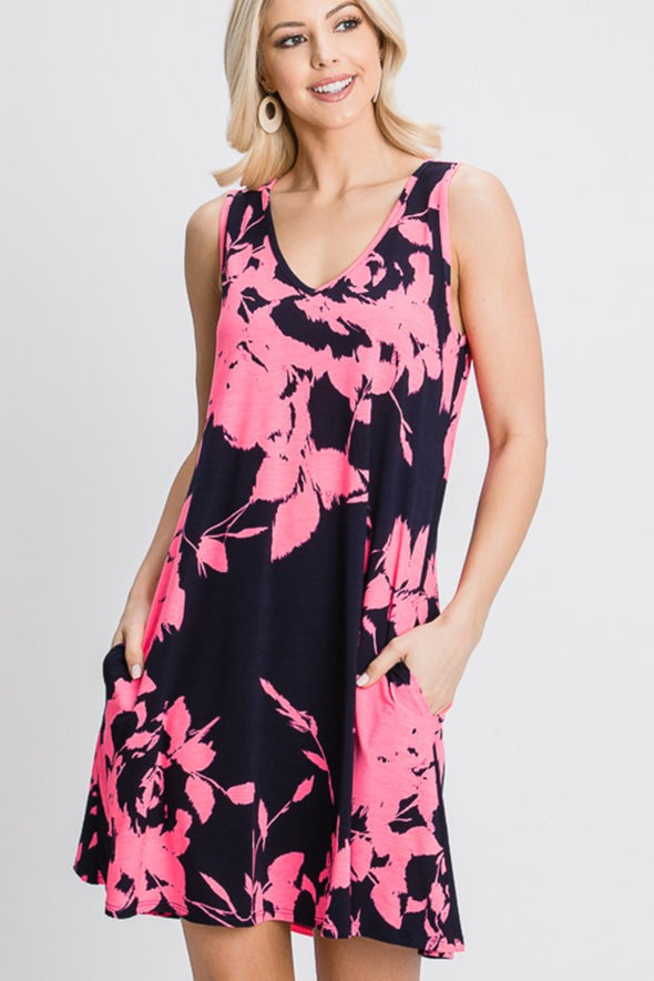 Heimish Floral V-Neck Tank Dress with Pockets