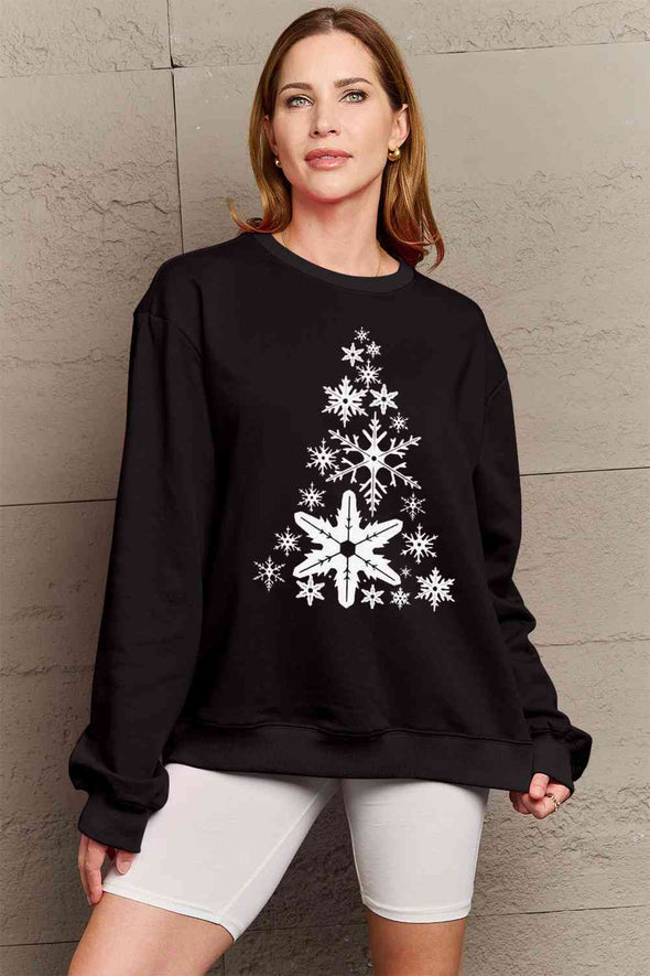 Simply Love Snowflake Christmas Tree Graphic Sweatshirt