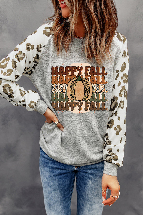 HAPPY FALL Graphic Round Neck Long Sleeve Sweatshirt