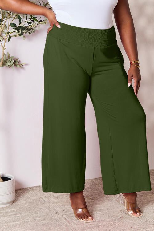 Double Take Smocked Wide Waistband Wide Leg Pants