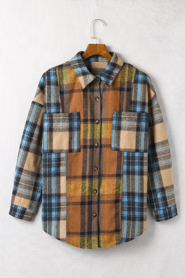 Plaid Curved Hem Shacket