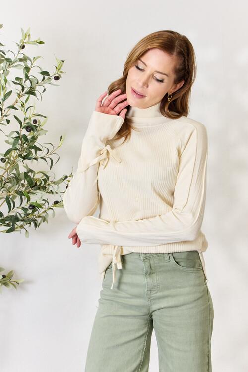 Heimish Ribbed Bow Detail Long Sleeve Turtleneck Knit Top