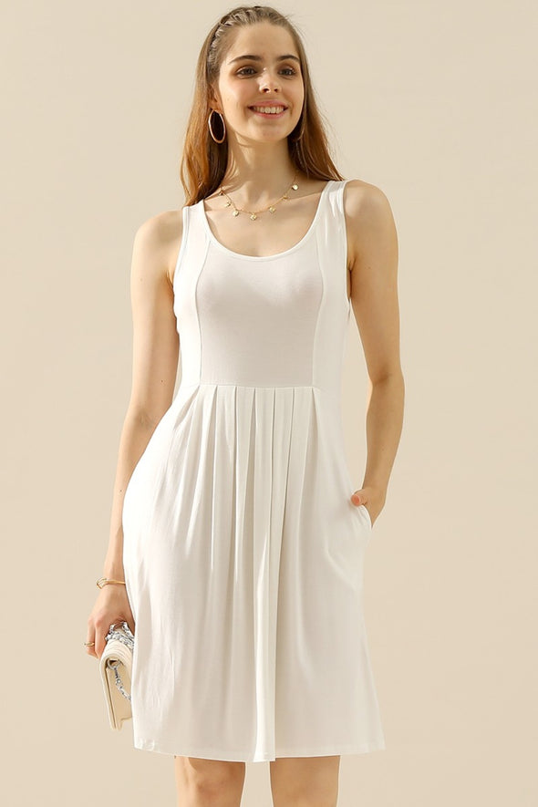 Doublju Round Neck Ruched Sleeveless Dress with Pockets