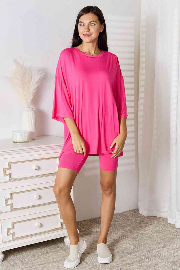 Basic Bae Soft Rayon Three-Quarter Sleeve Top and Shorts Set