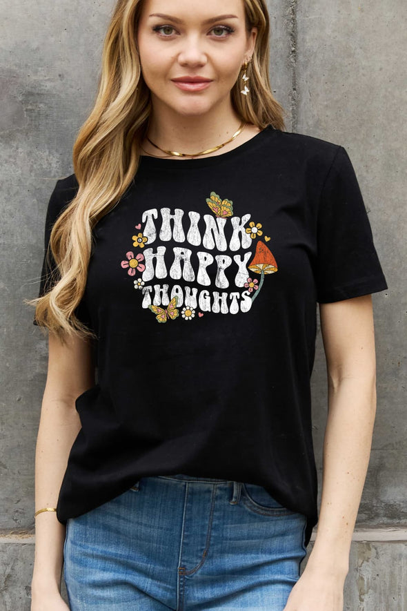 Simply Love THINK HAPPY THOUGHTS Graphic Cotton Tee