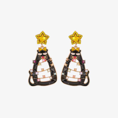 Rhinestone Alloy Cat Earrings