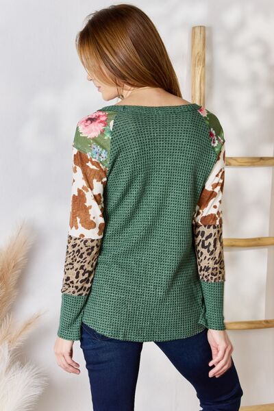 Hailey & Co. Waffle-Knit Leopard Blouse