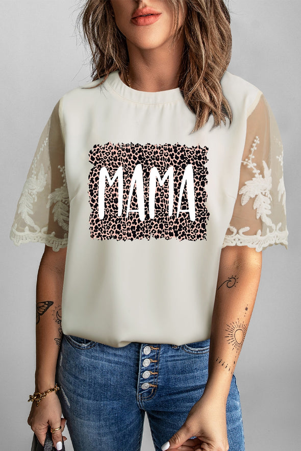 Embroidery Round Neck Short Sleeve MAMA Graphic Blouse