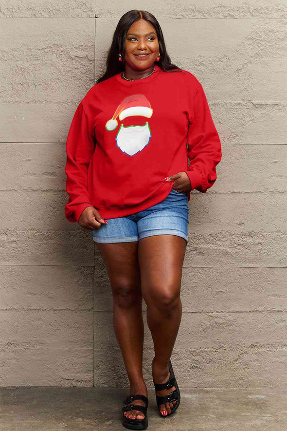 Simply Love Rainbow Santa Graphic Round Neck Sweatshirt
