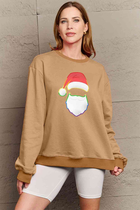 Simply Love Rainbow Santa Graphic Round Neck Sweatshirt