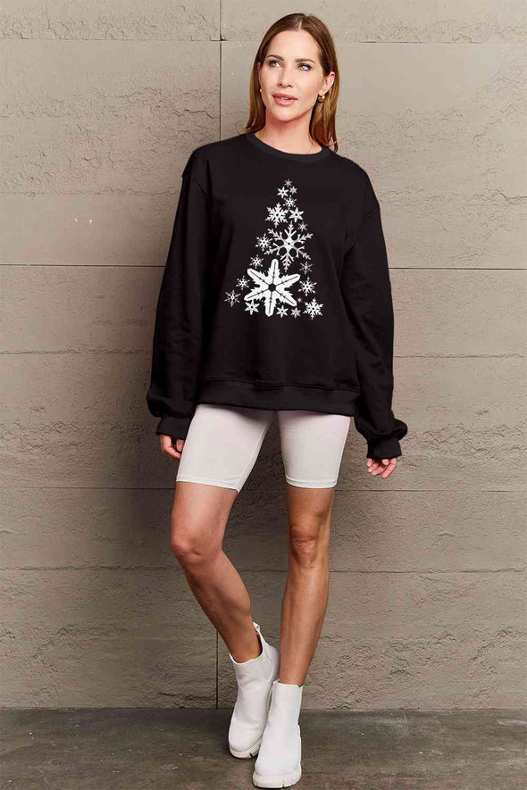Simply Love Snowflake Christmas Tree Graphic Sweatshirt