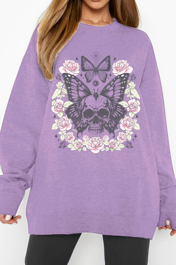 Simply Love Skull Butterfly Graphic Sweatshirt
