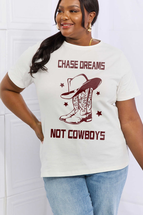 Simply Love CHASE DREAMS NOT COWBOYS Graphic Cotton Tee