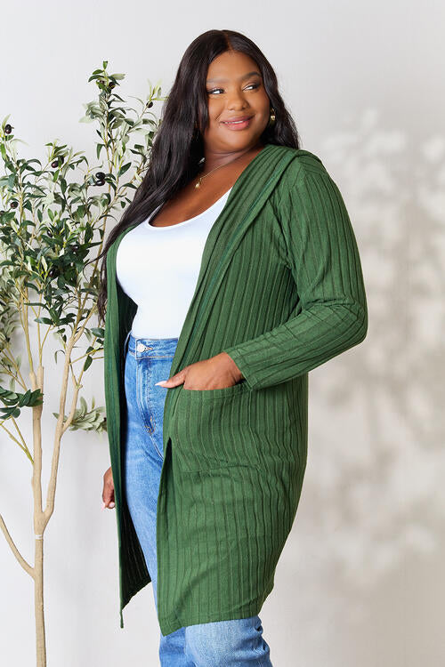 Basic Bae Ribbed Open Front Long Sleeve Cardigan