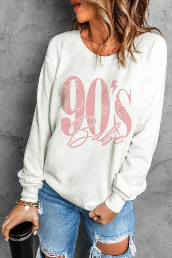 90's Babe Graphic Dropped Shoulder Sweatshirt Beige