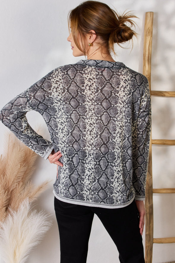 Hailey & Co Snakeskin V-Neck Long Sleeve Top