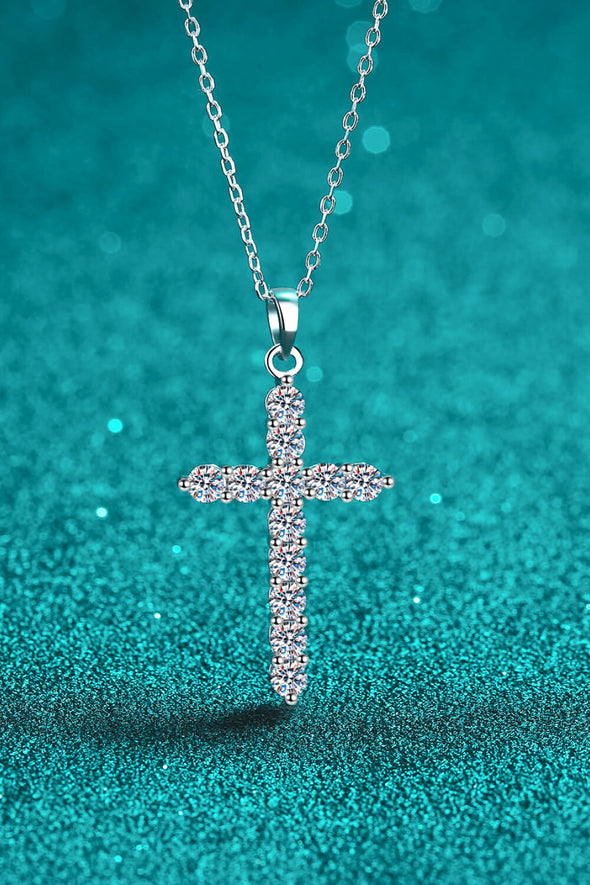 925 Sterling Silver Cross Moissanite Necklace