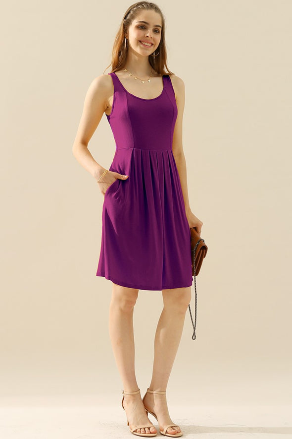 Doublju Round Neck Ruched Sleeveless Dress with Pockets