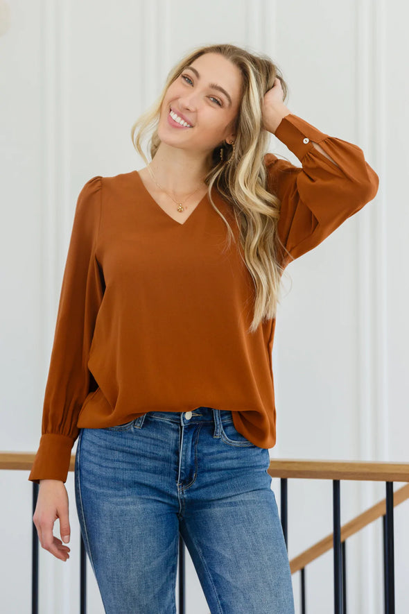 Jodifl Enjoy This Moment V Neck Blouse Toffee
