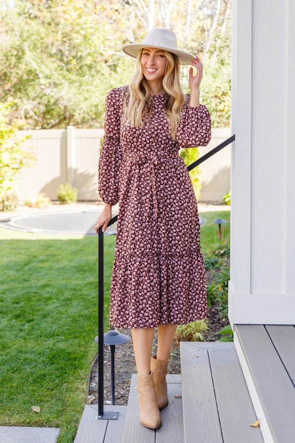 HAYDEN Flow With The Times Floral Midi Dress Brown