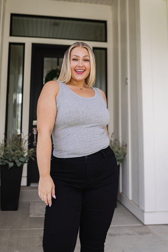 Yelete Just One More Ribbed Tank in Heather Grey