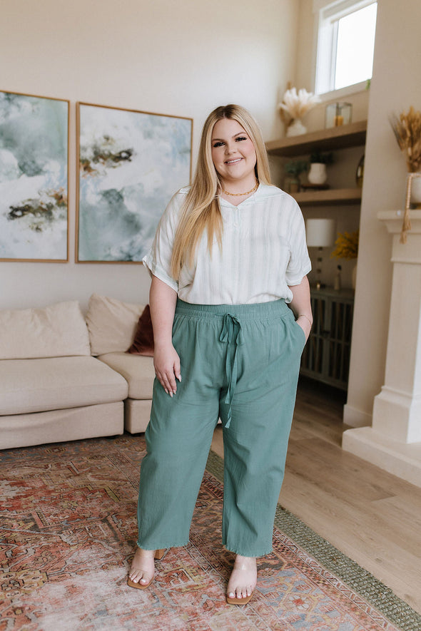 Cotton Bleu Love Me Dearly High Waisted Pants in Jade