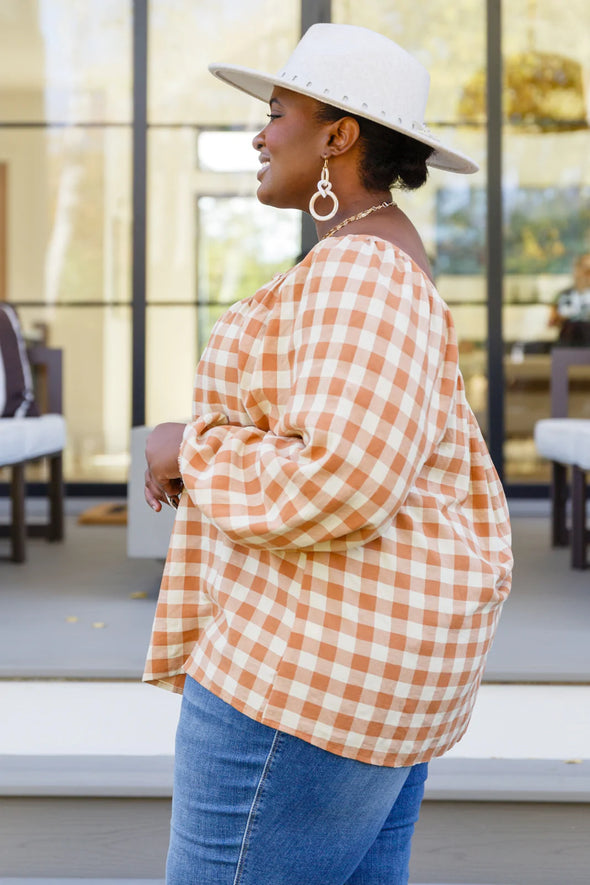 Jodifl One Fine Afternoon Gingham Plaid Top Caramel