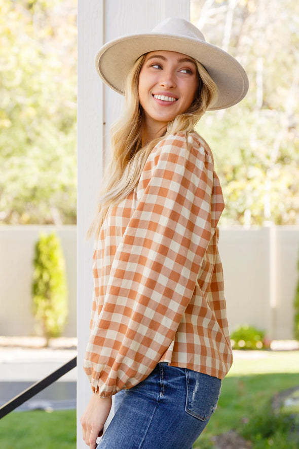 Jodifl One Fine Afternoon Gingham Plaid Top Caramel