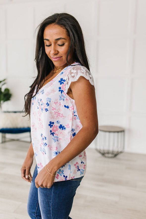 Sew In Love Still the One Lace Sleeve Floral Top