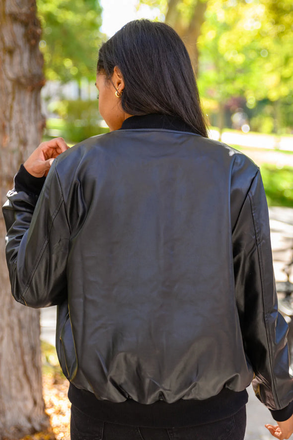 This Is It Faux Leather Bomber Jacket Black