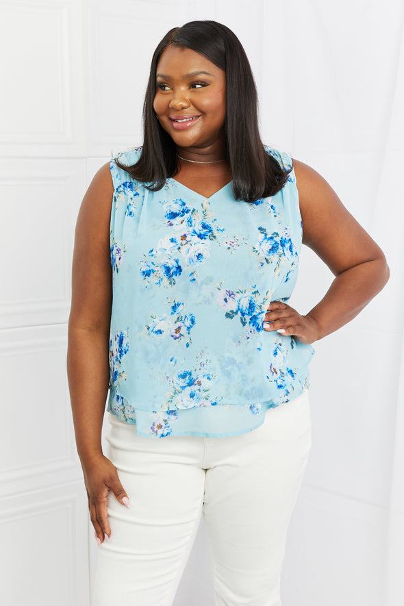 Sew In Love Off To Brunch Floral Tank Top Pastel Blue