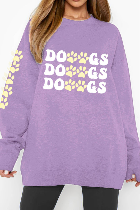 Simply Love Round Neck Dropped Shoulder DOGS Graphic Sweatshirt