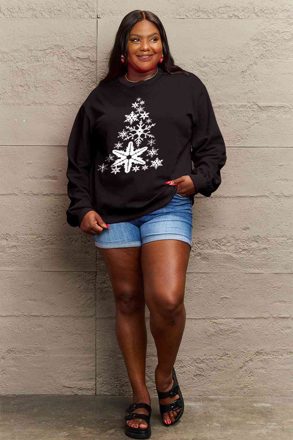 Simply Love Snowflake Christmas Tree Graphic Sweatshirt
