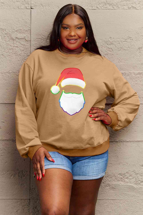 Simply Love Rainbow Santa Graphic Round Neck Sweatshirt
