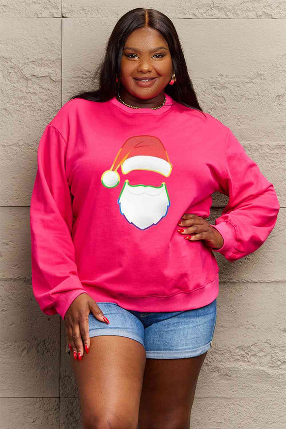 Simply Love Rainbow Santa Graphic Round Neck Sweatshirt
