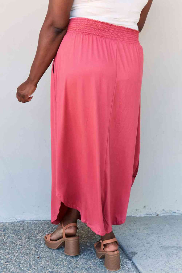 Doublju Comfort Princess High Waist Scoop Hem Maxi Skirt in Hot Pink