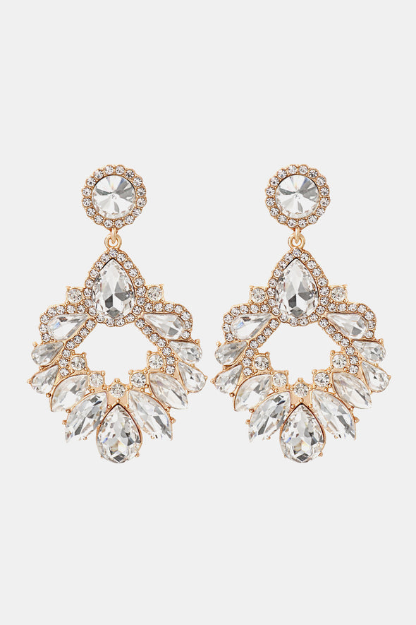 Zinc Alloy Frame Glass Stone Dangle Earrings