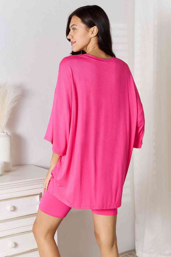 Basic Bae Soft Rayon Three-Quarter Sleeve Top and Shorts Set