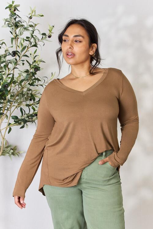 Zenana Long Sleeve V-Neck Top