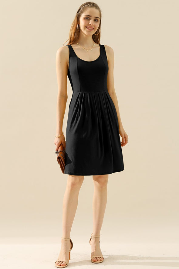 Doublju Round Neck Ruched Sleeveless Dress with Pockets