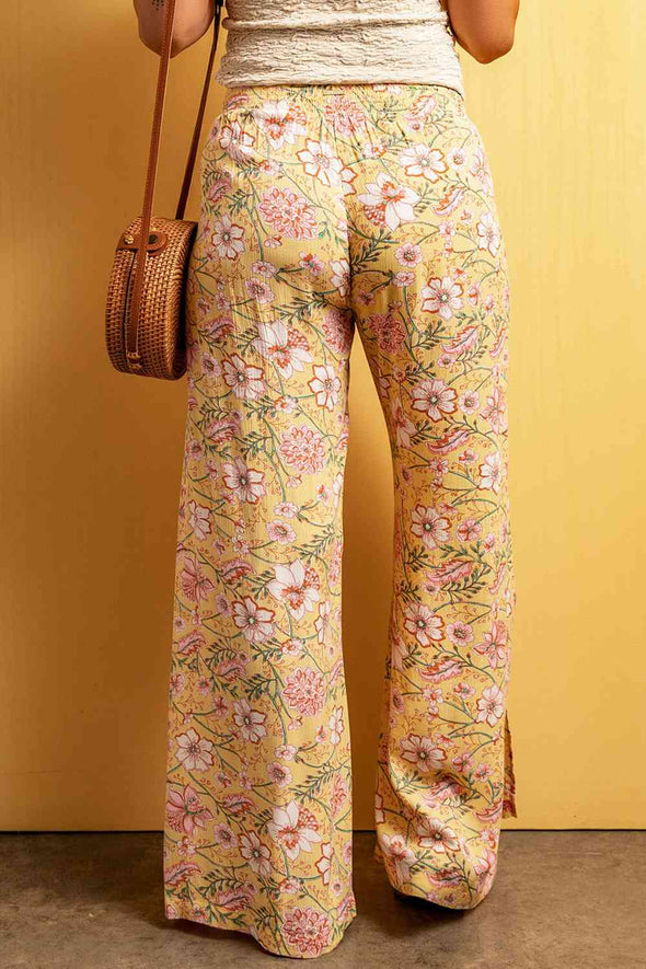 Floral Slit Wide Leg Pants