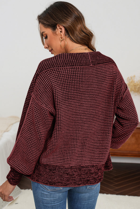 Waffle-Knit Pocketed Open Front Cardigan