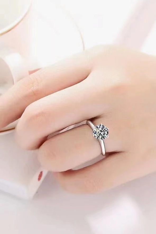 925 Sterling Silver 3 Carat Moissanite 6-Prong Ring