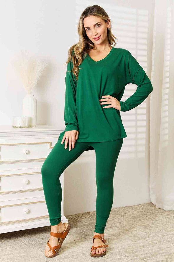 Zenana Lazy Days Long Sleeve Top and Leggings Set