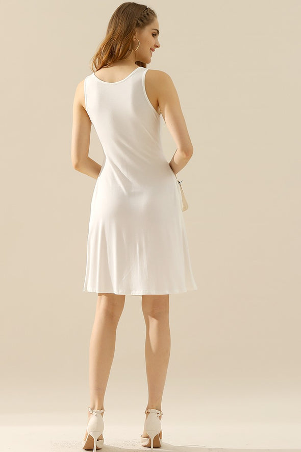 Doublju Round Neck Ruched Sleeveless Dress with Pockets