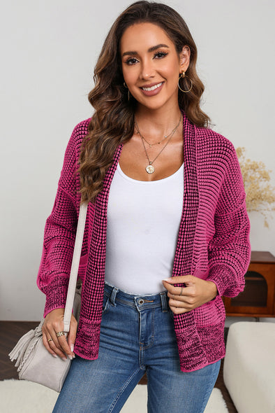 Waffle-Knit Pocketed Open Front Cardigan