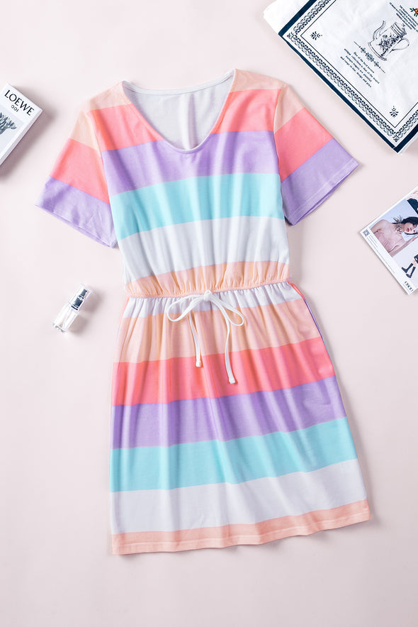 Color Block Drawstring T-Shirt Dress