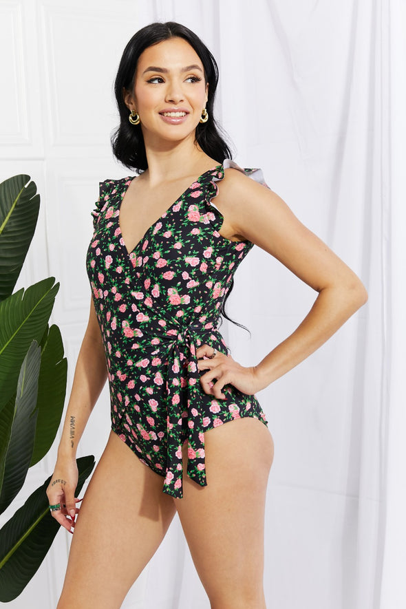 Marina West Swim Float On Ruffle Faux Wrap One-Piece in Floral