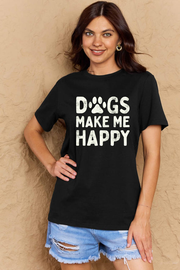 Simply Love DOGS MAKE ME HAPPY Graphic Cotton T-Shirt