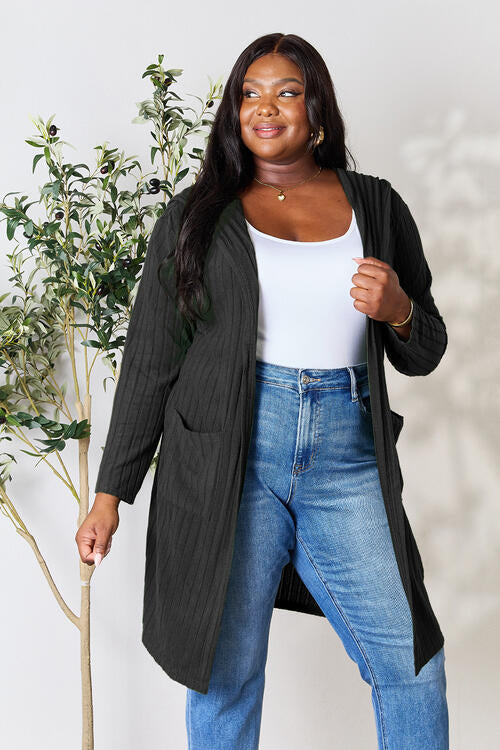 Basic Bae Ribbed Open Front Long Sleeve Cardigan